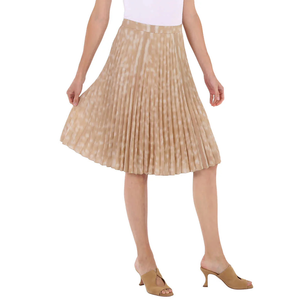Burberry Beige Deer Print Pleated Skirt