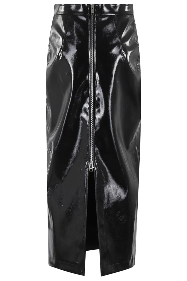 Pencil Skirt With Glossy Patent Effect