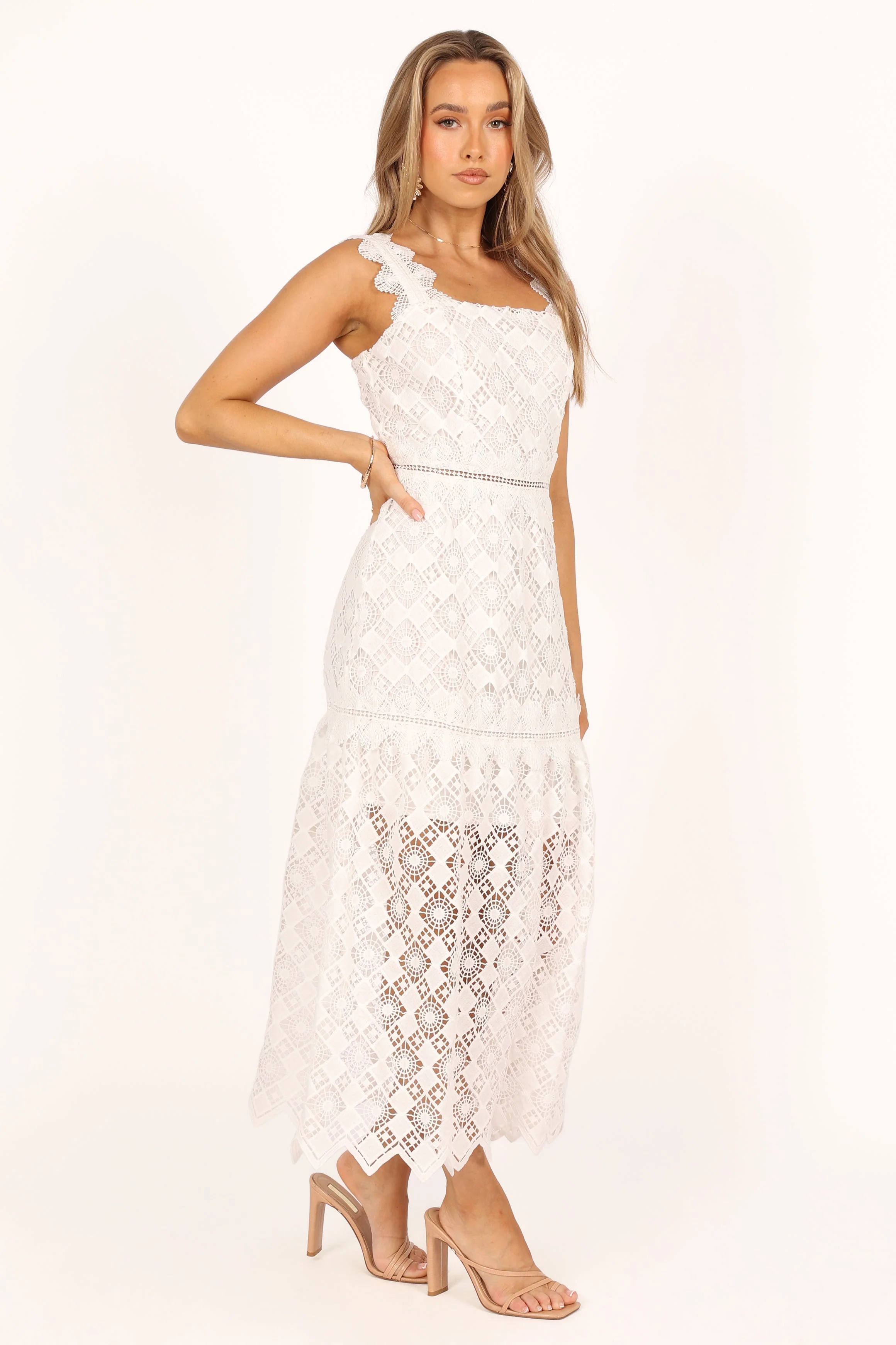 Harper Midi Lace Dress - White