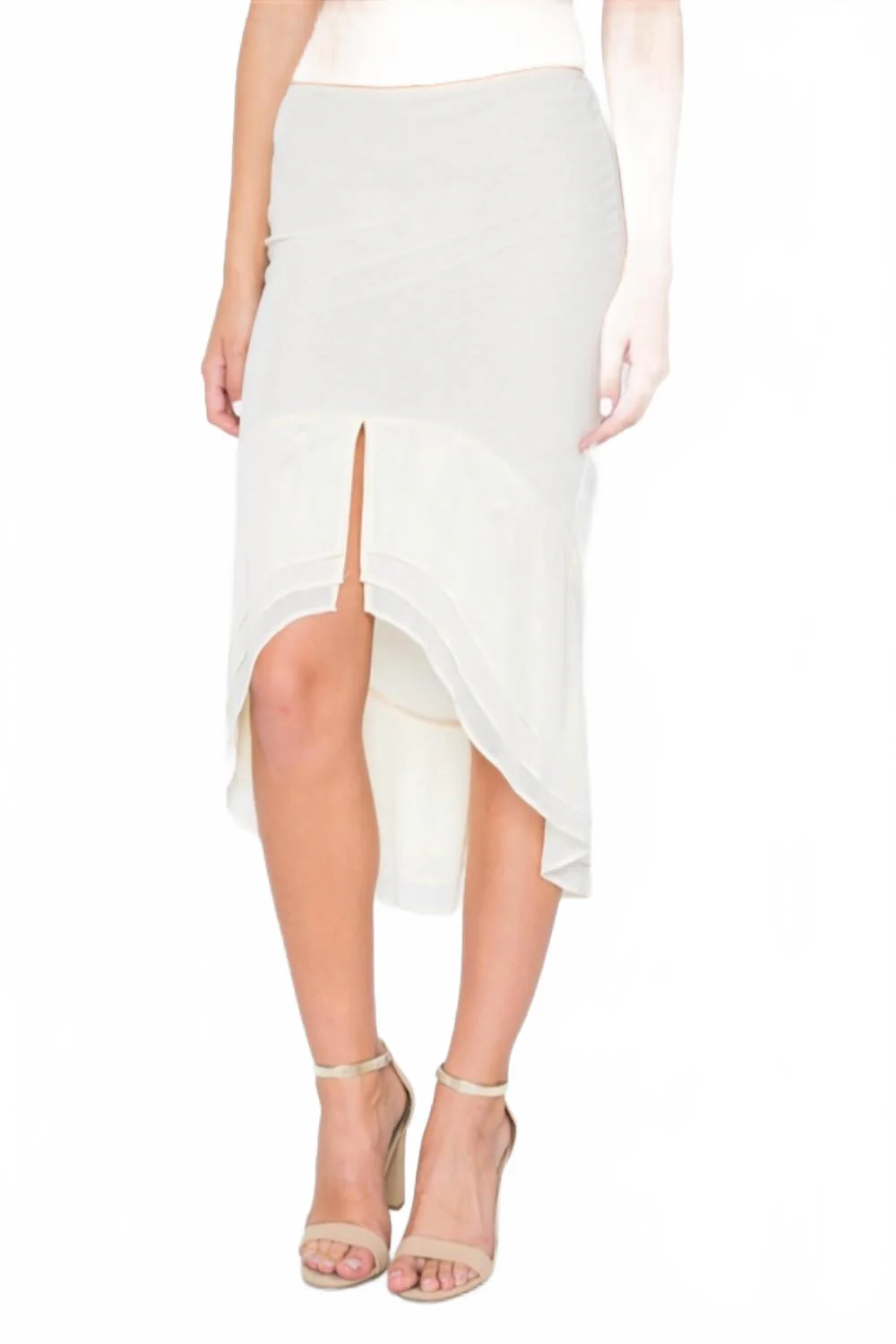 Front Slit Flounce Hem Midi Skirt In Cream
