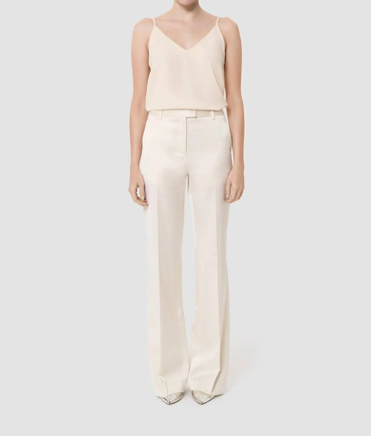 Pitt Satin-Finish Linen Pants In Ecru