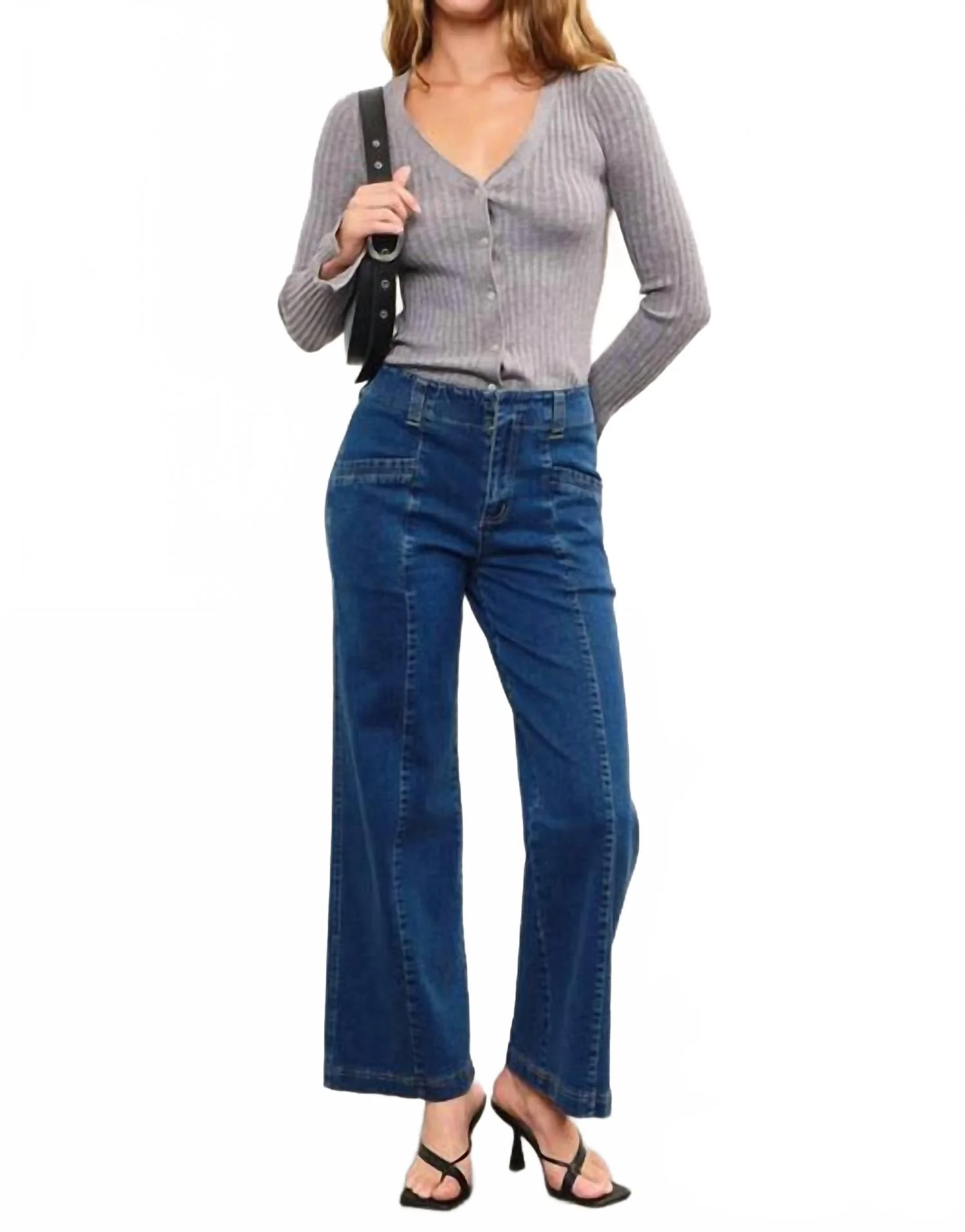 Wide Leg Two Long Pocket Jeans In Blue