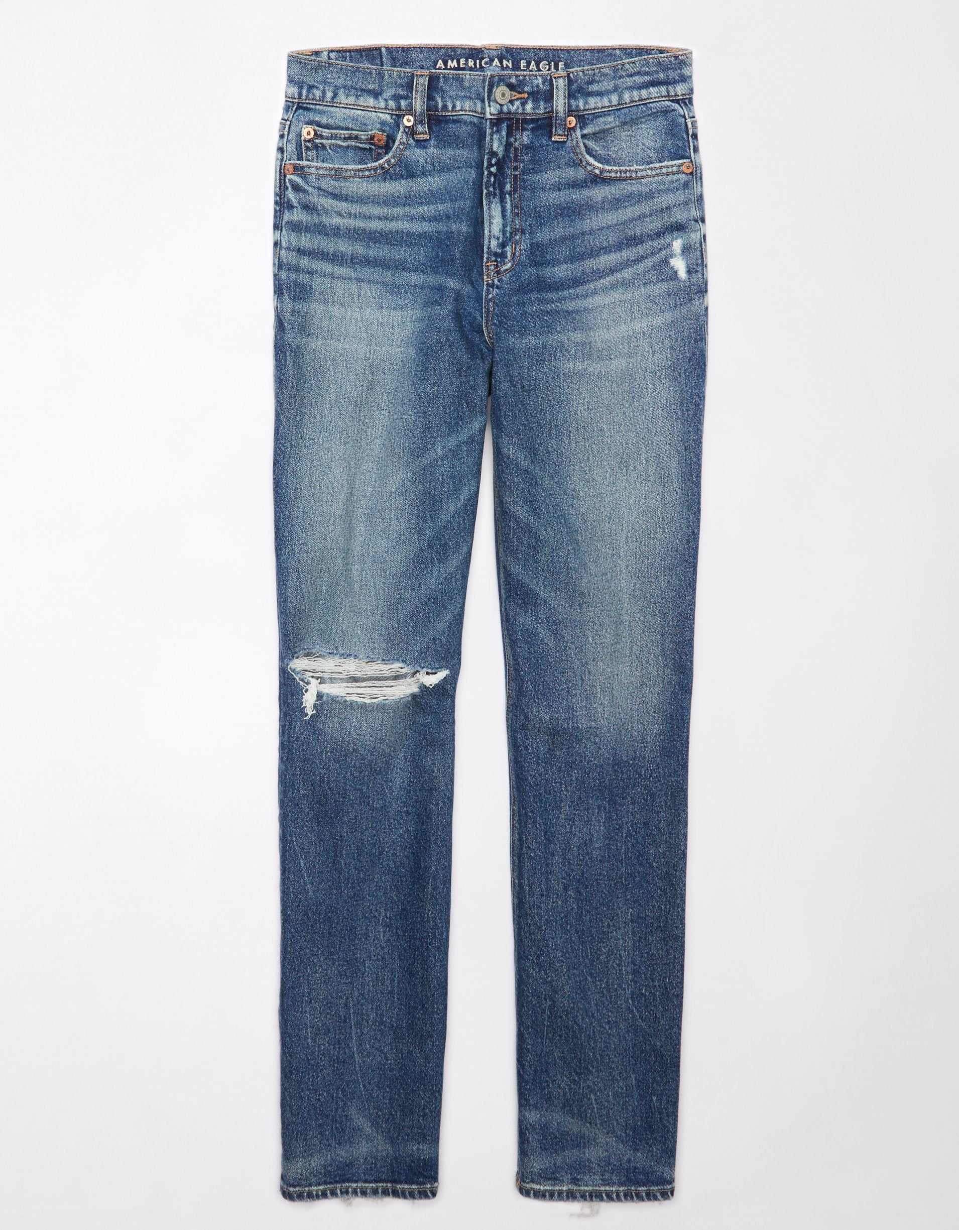 AE Stretch Super High-Waisted Ripped Straight Jean