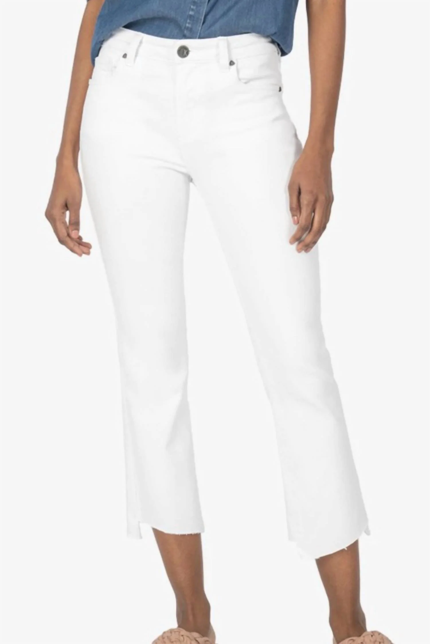 Kelsey High Rise Ankle Flare Step Raw Hem Jeans In Optic White
