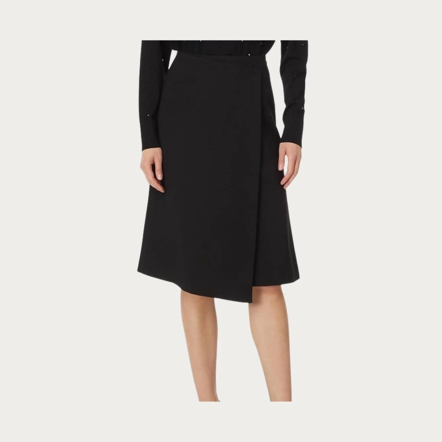 Ponte Faux Wrap Skirt In Black