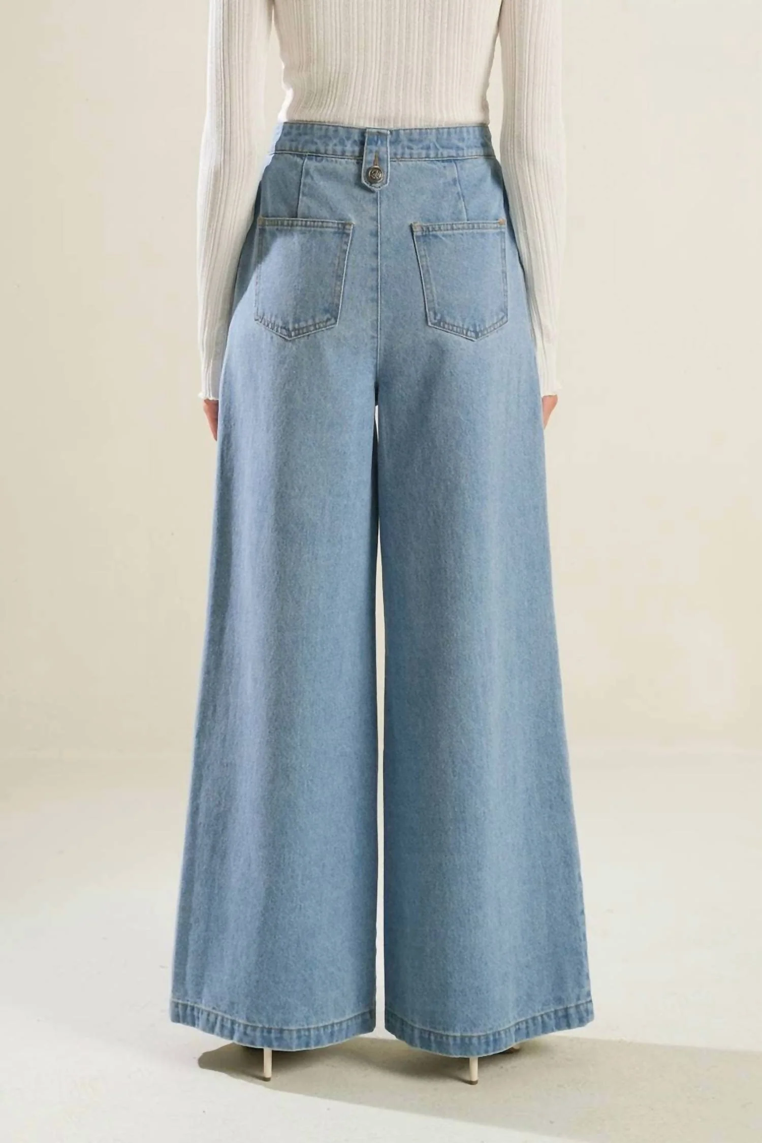 Wide Leg Washed Denim Jeans In Blue