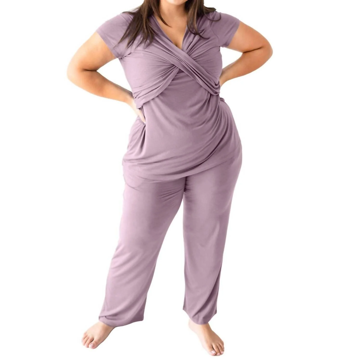 Davy Ultra Soft Maternity & Nursing Pajamas Sleepwear Set In Dusty Mauve
