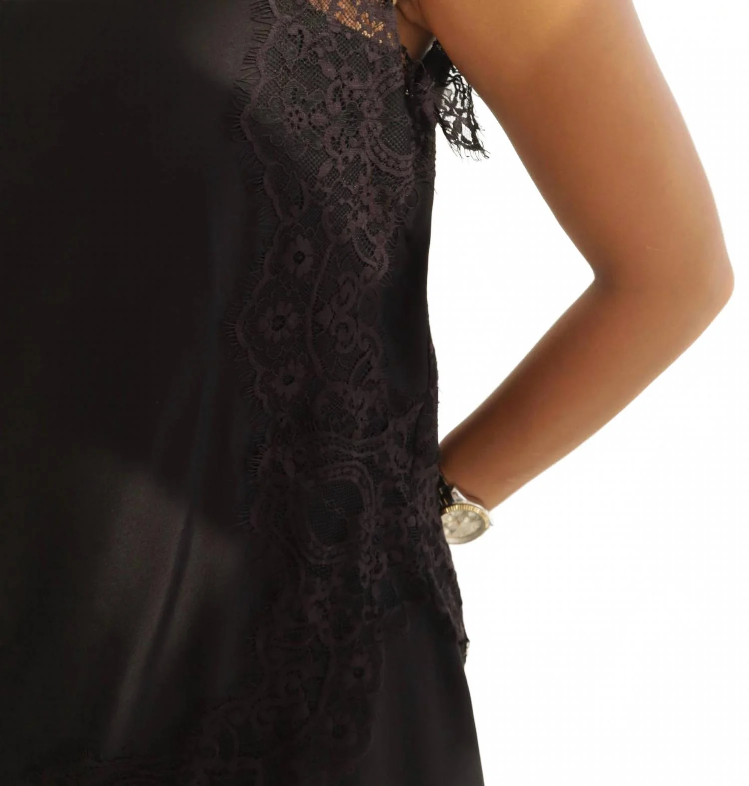 Boat Neck Top And Midi Skirt Set With Lace Trim In Black