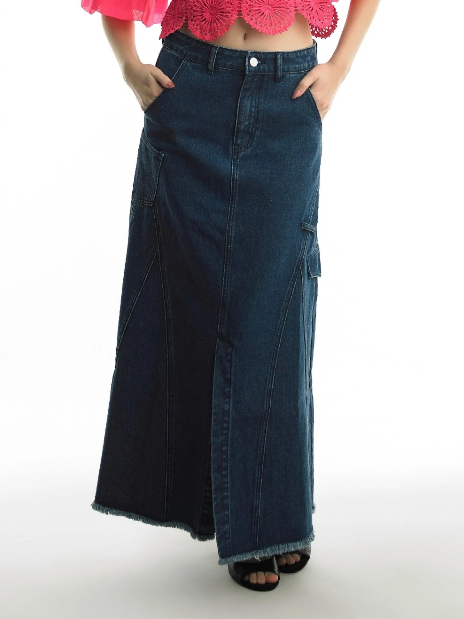 Long Denim Skirt In Dark Wash