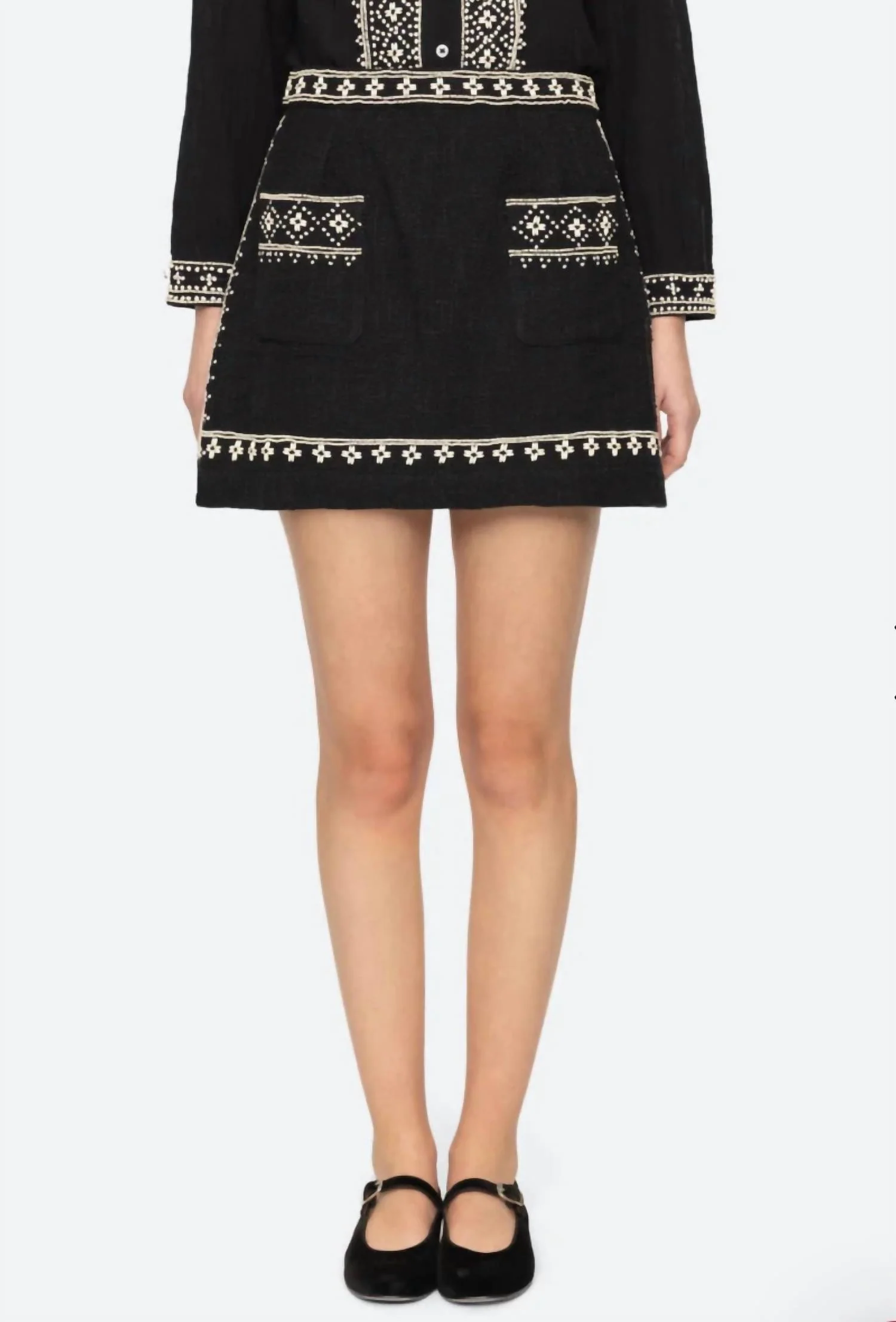 Mille Embroidery Mini Skirt In Black
