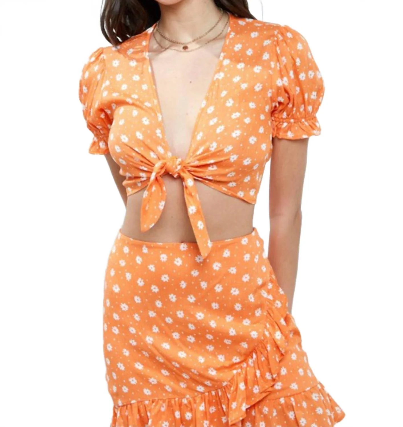 Let That Mango Skirt Set In Orange & White