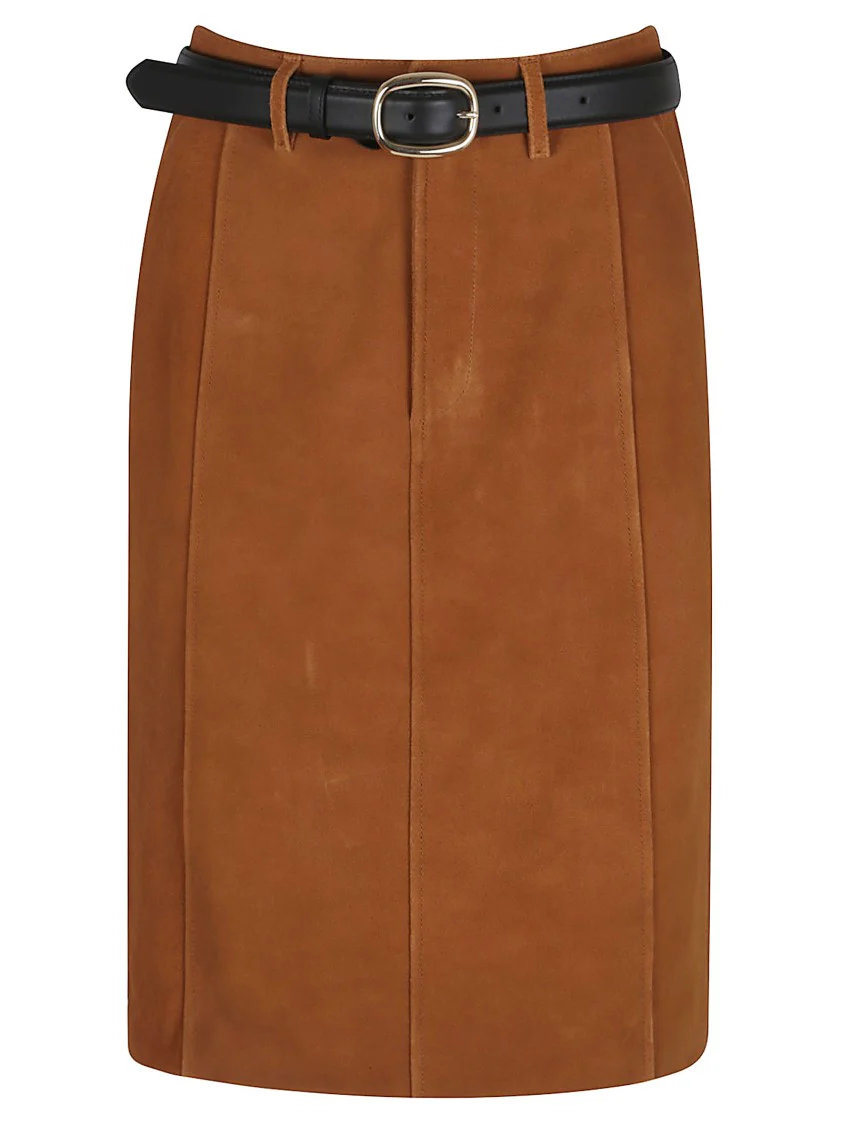 Brown Suede Midi Skirt