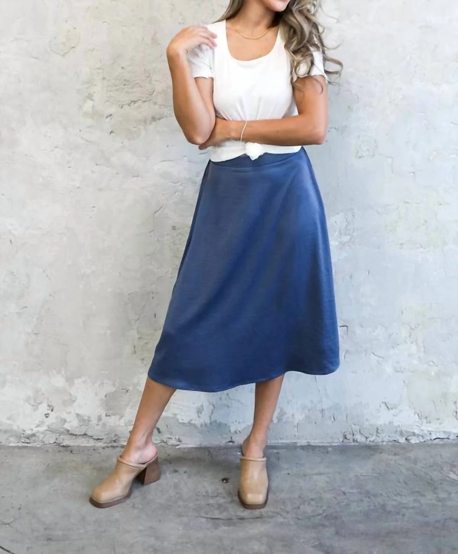 Silk Midi Skirt In Heritage Blue