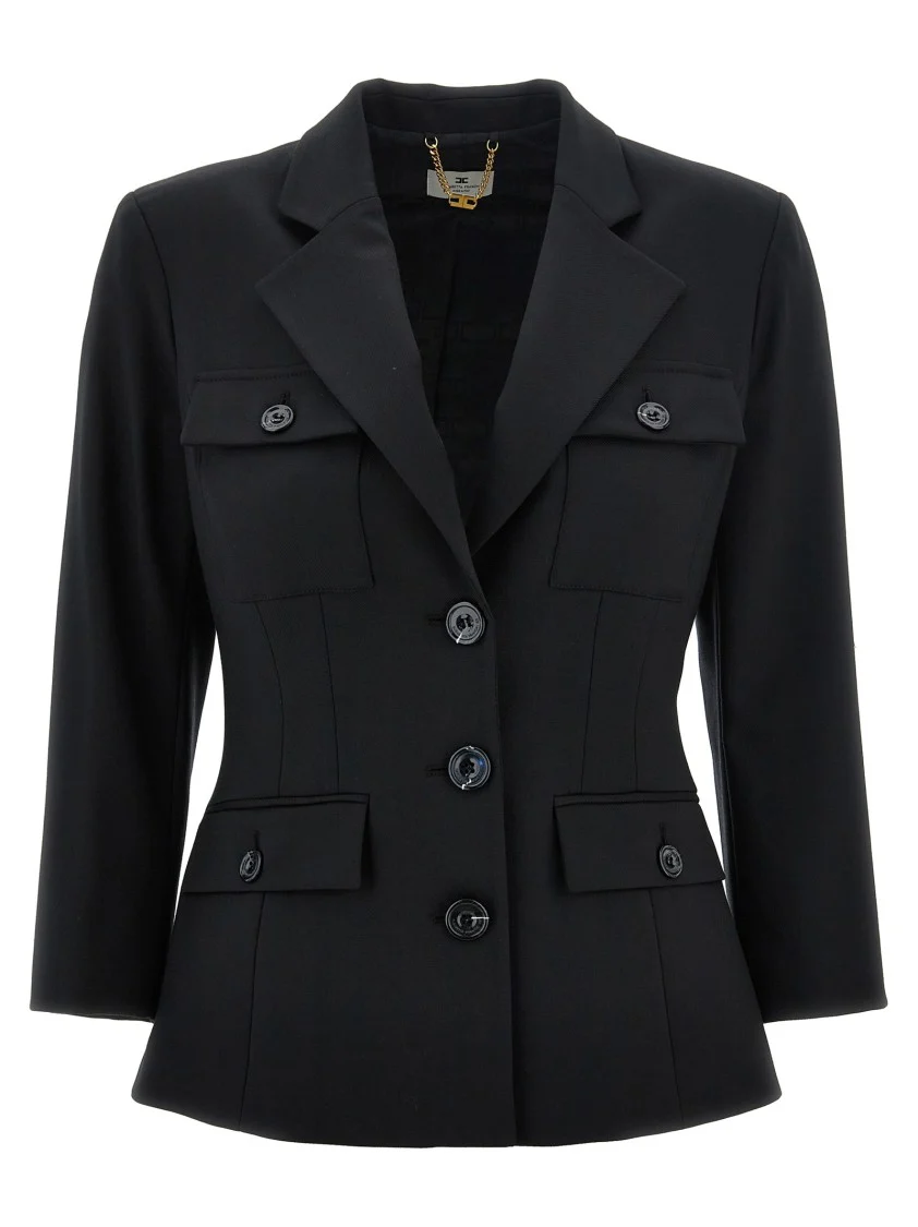 Structured Black Wool Blend Blazer