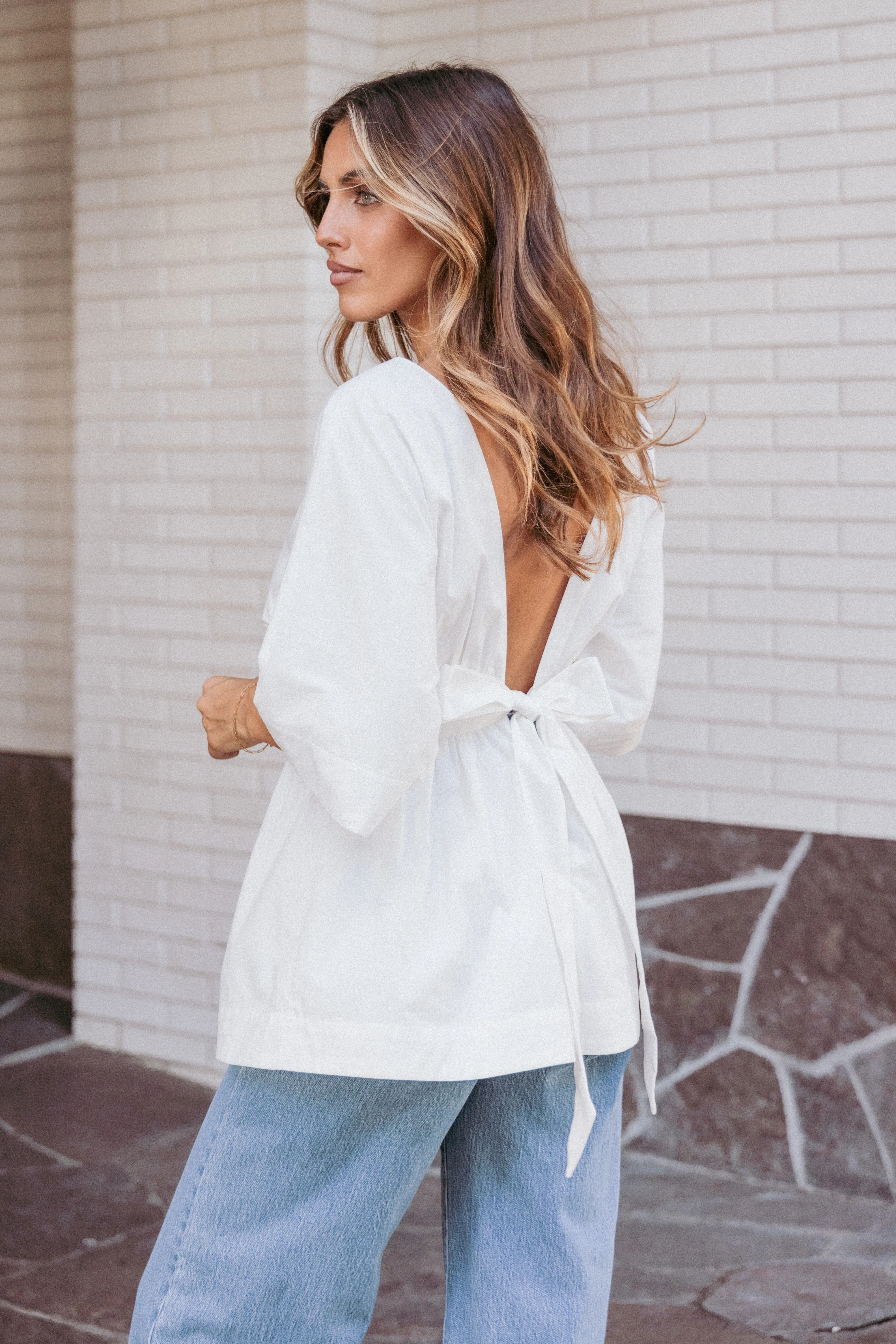 Camila Open Back Top - White