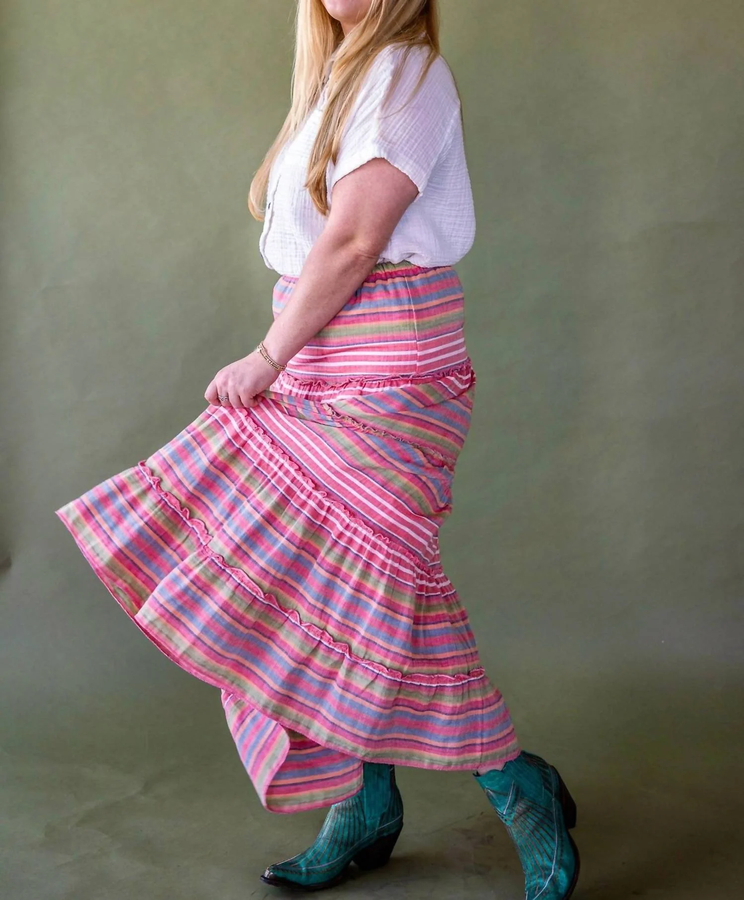 Linen Stripe Skirt In Pink