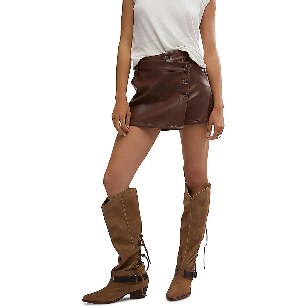 Womens Asymmetric Faux Leather Mini Skirt