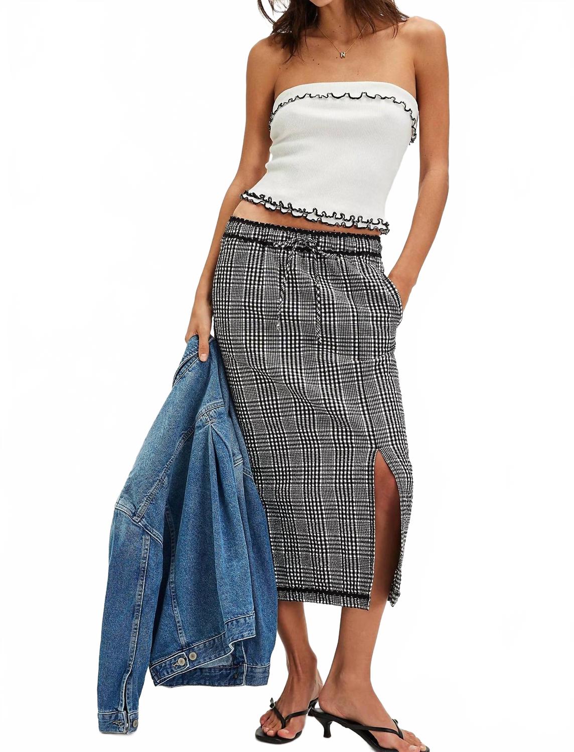 Free People Penelope Gingham Midi Skirt In Black Combo