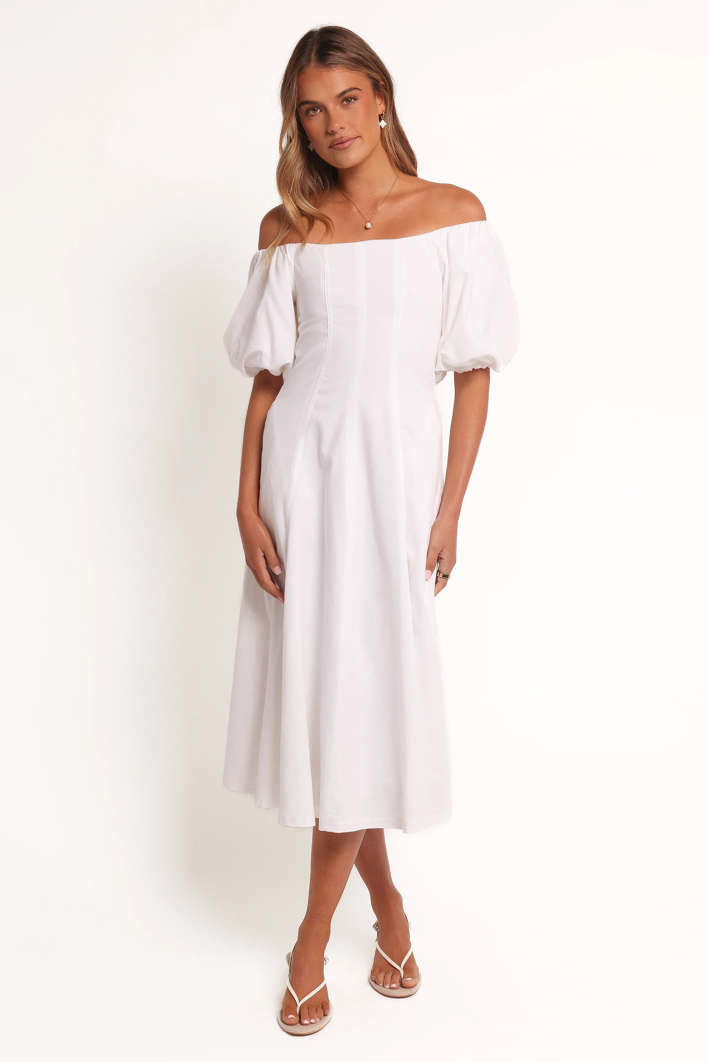 Jensen Off Shoulder Midi Dress - Ivory