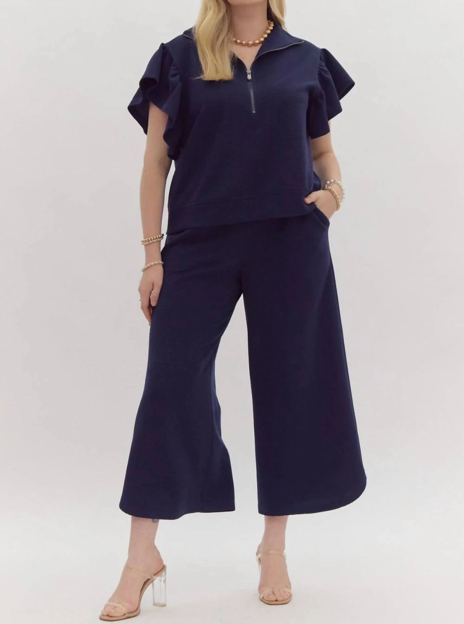 Just Admit It Pant Set In Navy Blue