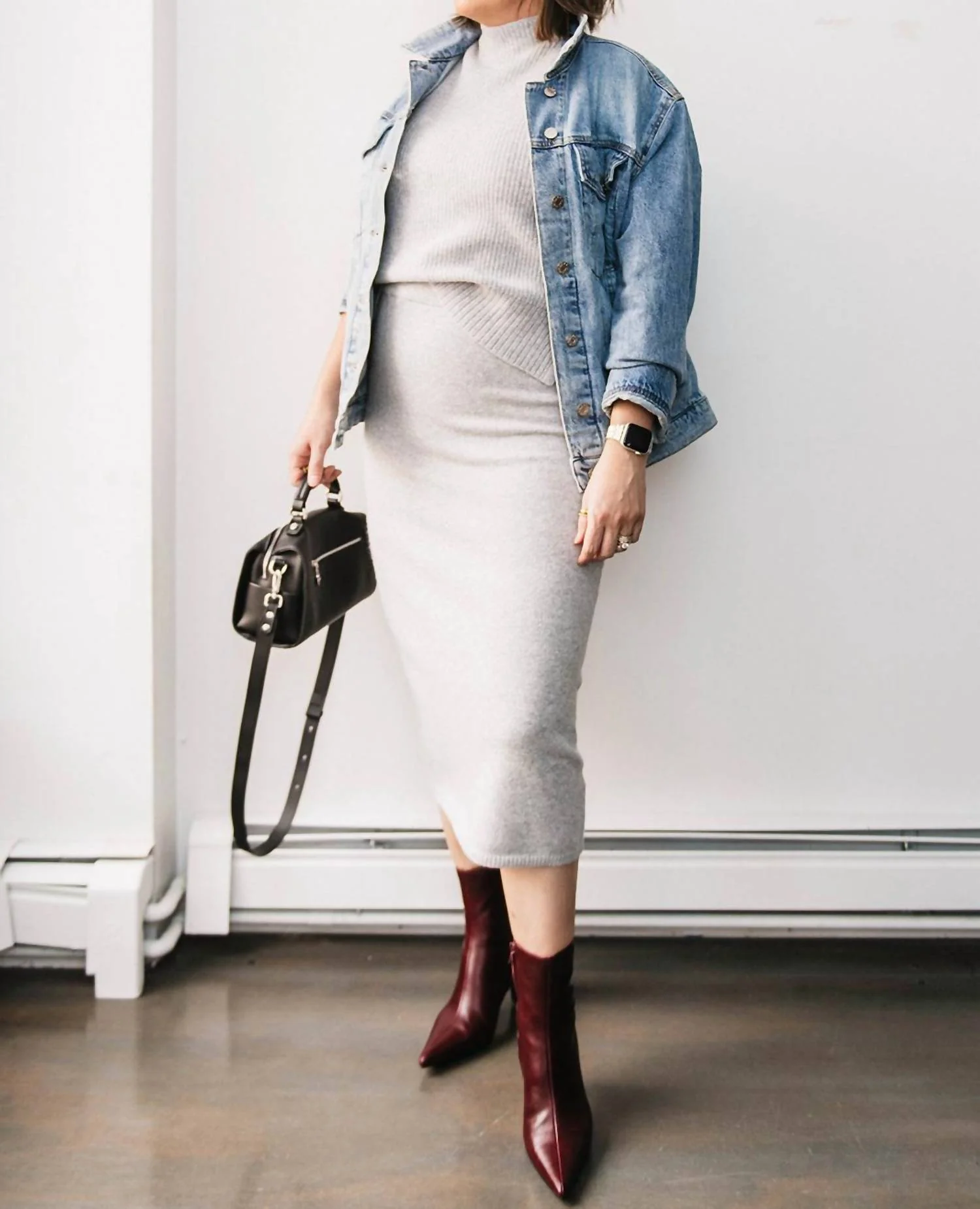 Midi Sweater Skirt In Heather Grey