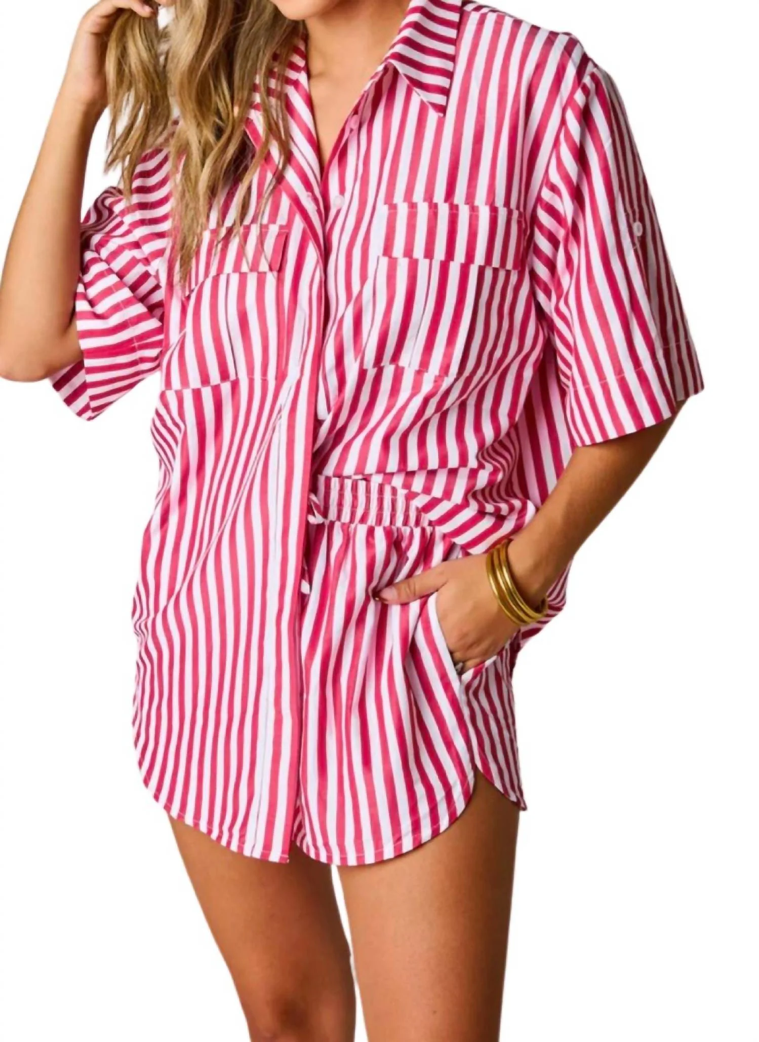 Martina Pajama Set In Red Stripe