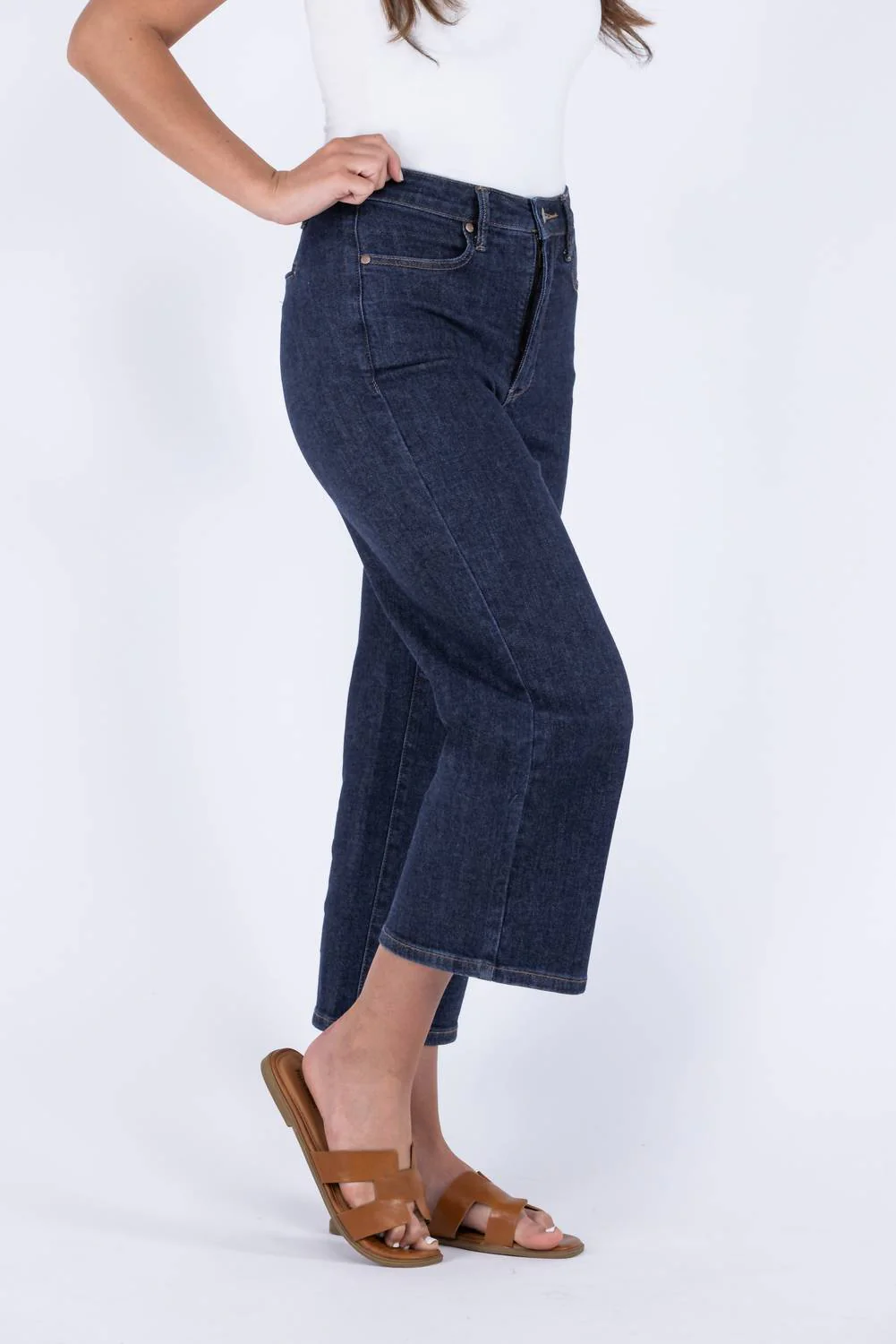 Vintage Blues High-Rise Tummy Control Crop Wide Leg Jeans In Dark Wash