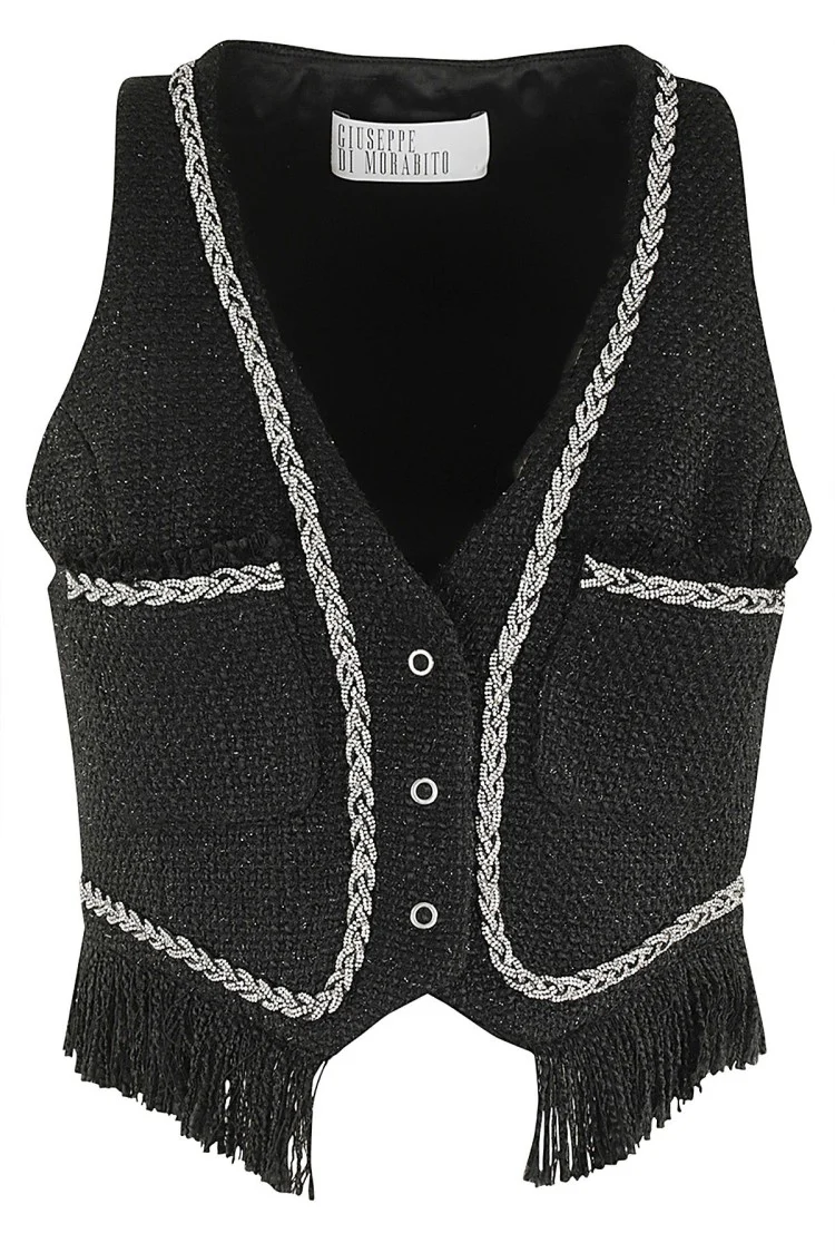 Fringed Black Gilet