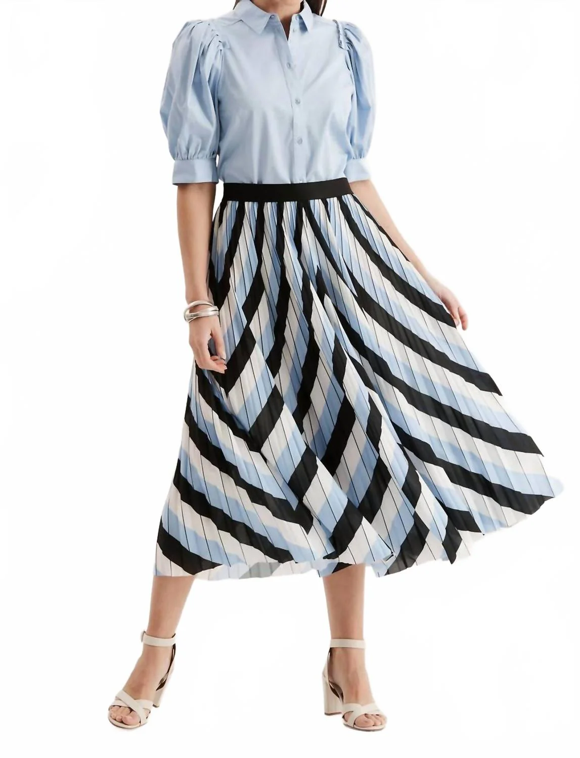 Cara Fortuni Midi Skirt In White/blue/black