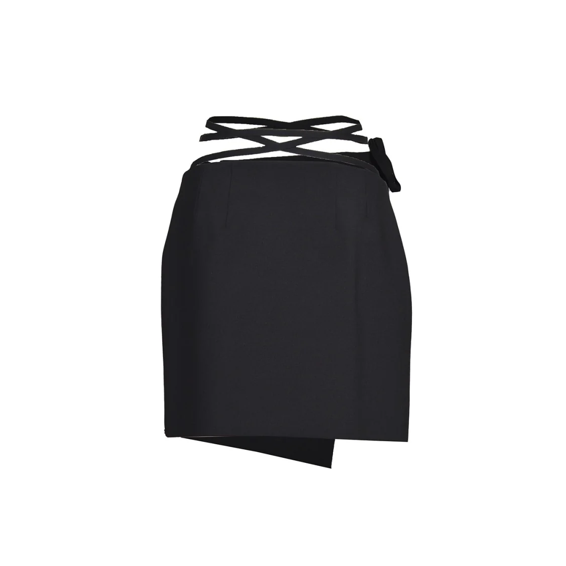 Asymmetrical Black Mini Wrap Skirt