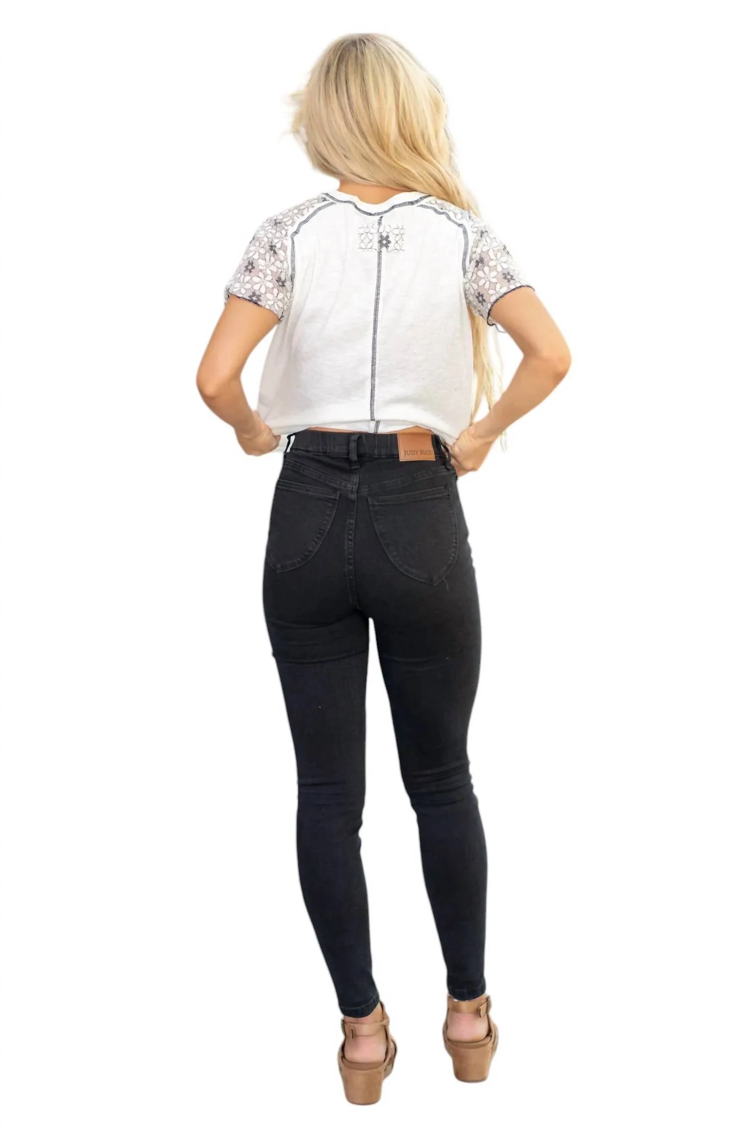 Pull On High Waist Skinny Jeans In Black