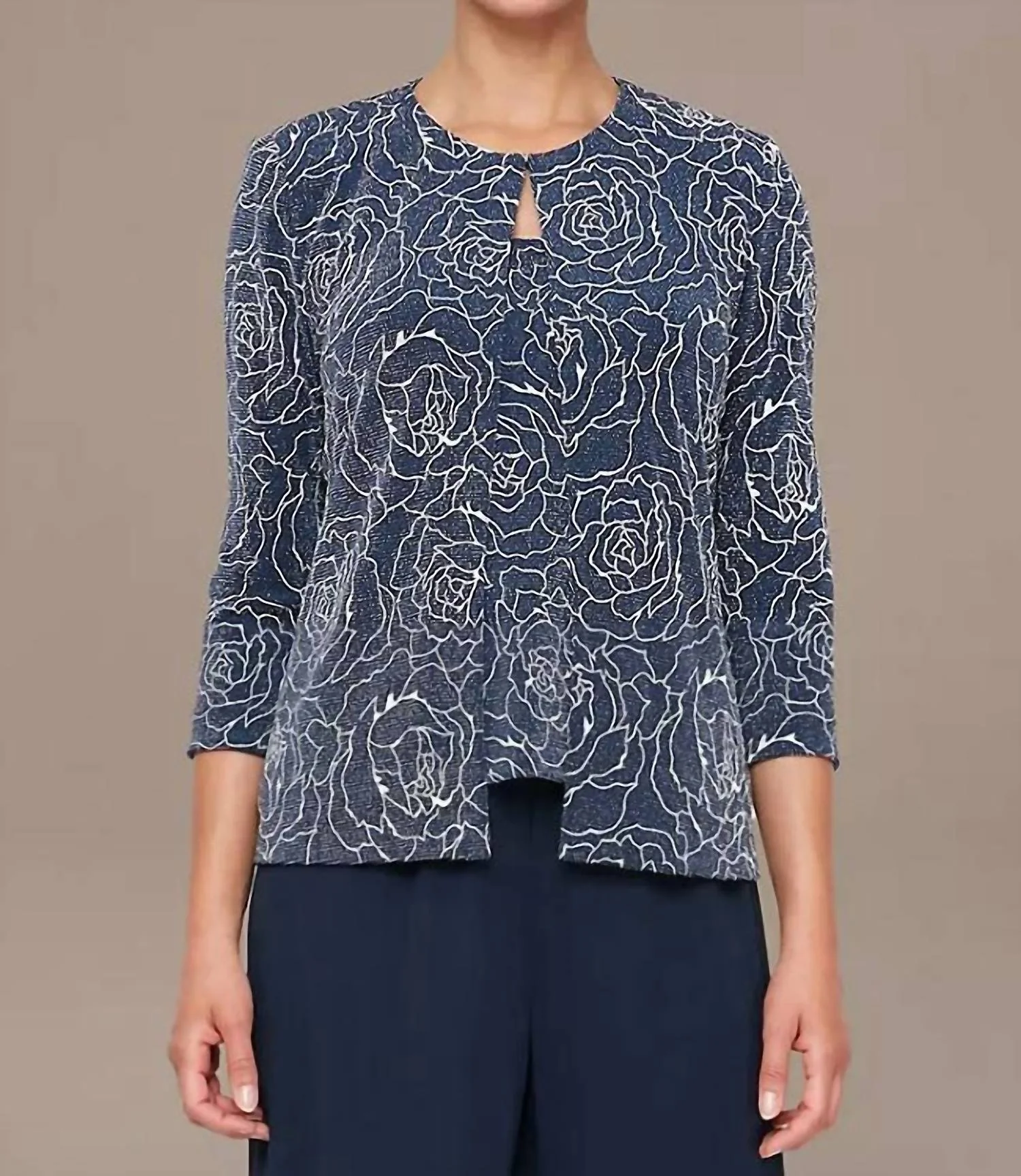 Stretch Knit Metallic Two-Piece Set In Navy