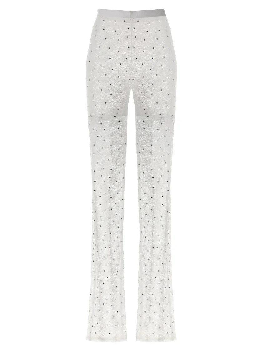 Rhinestone-Embellished Lace Leggings With Flared Silhouette
