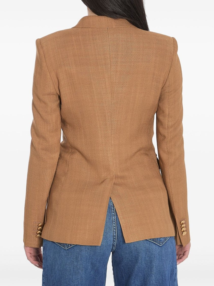 Tailored Double-Breasted Blazer In Caramel Brown Viscose