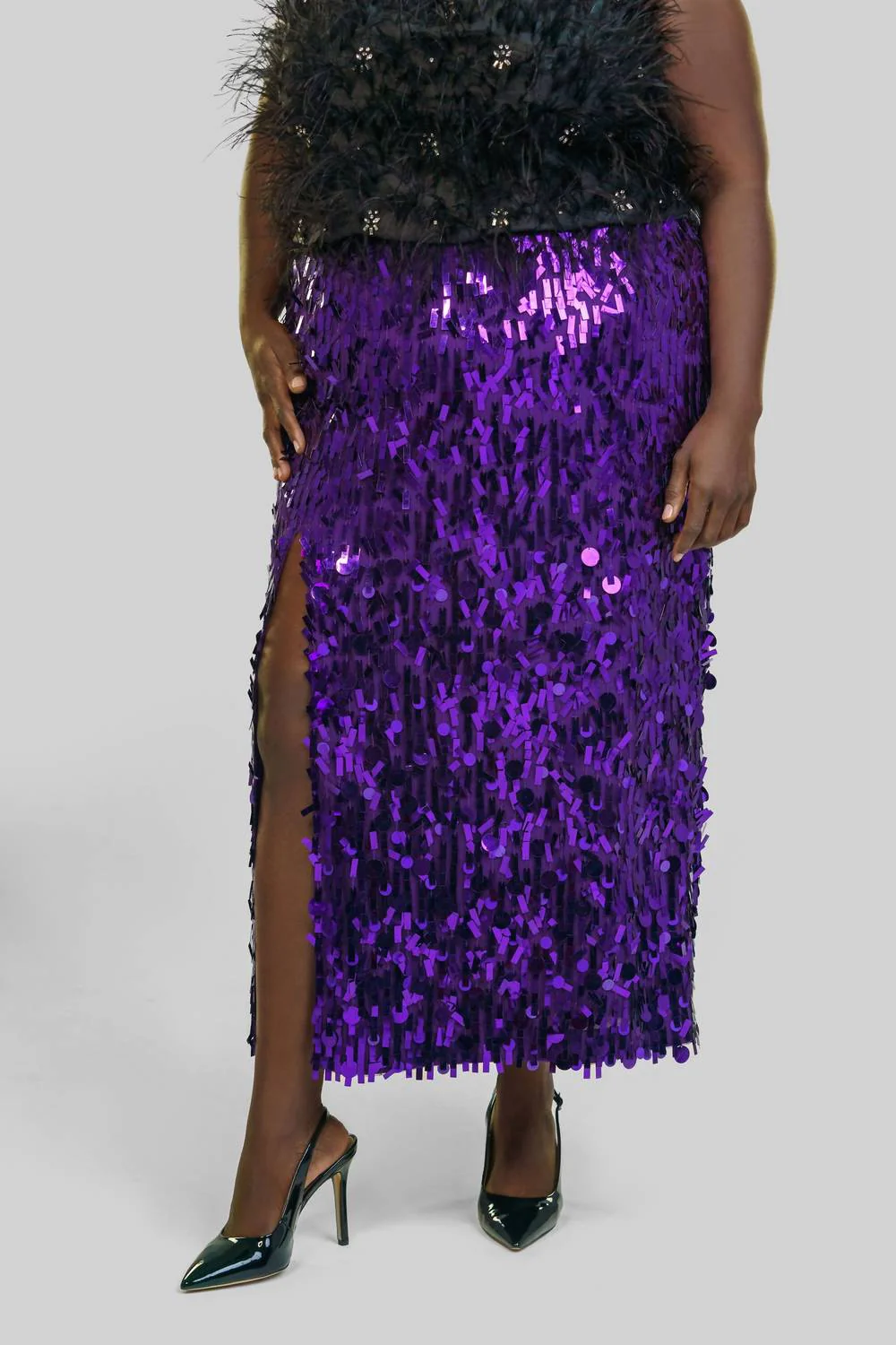 Alana Sequin Side Slit Skirt In French Violet