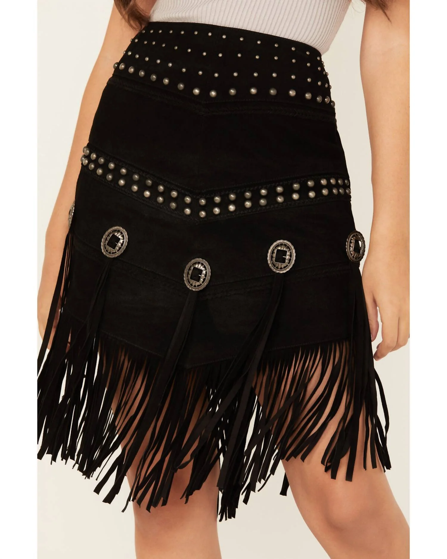 Lamb Suede Fringe Midi Skirt In Black