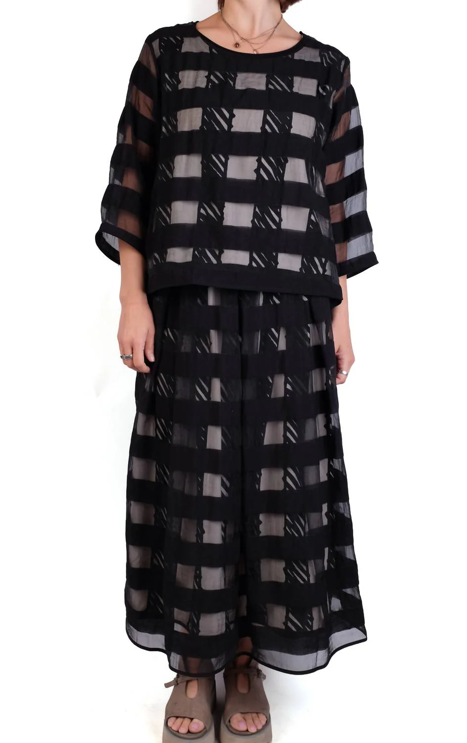Overlay Stripe Maxi Skirt In Black
