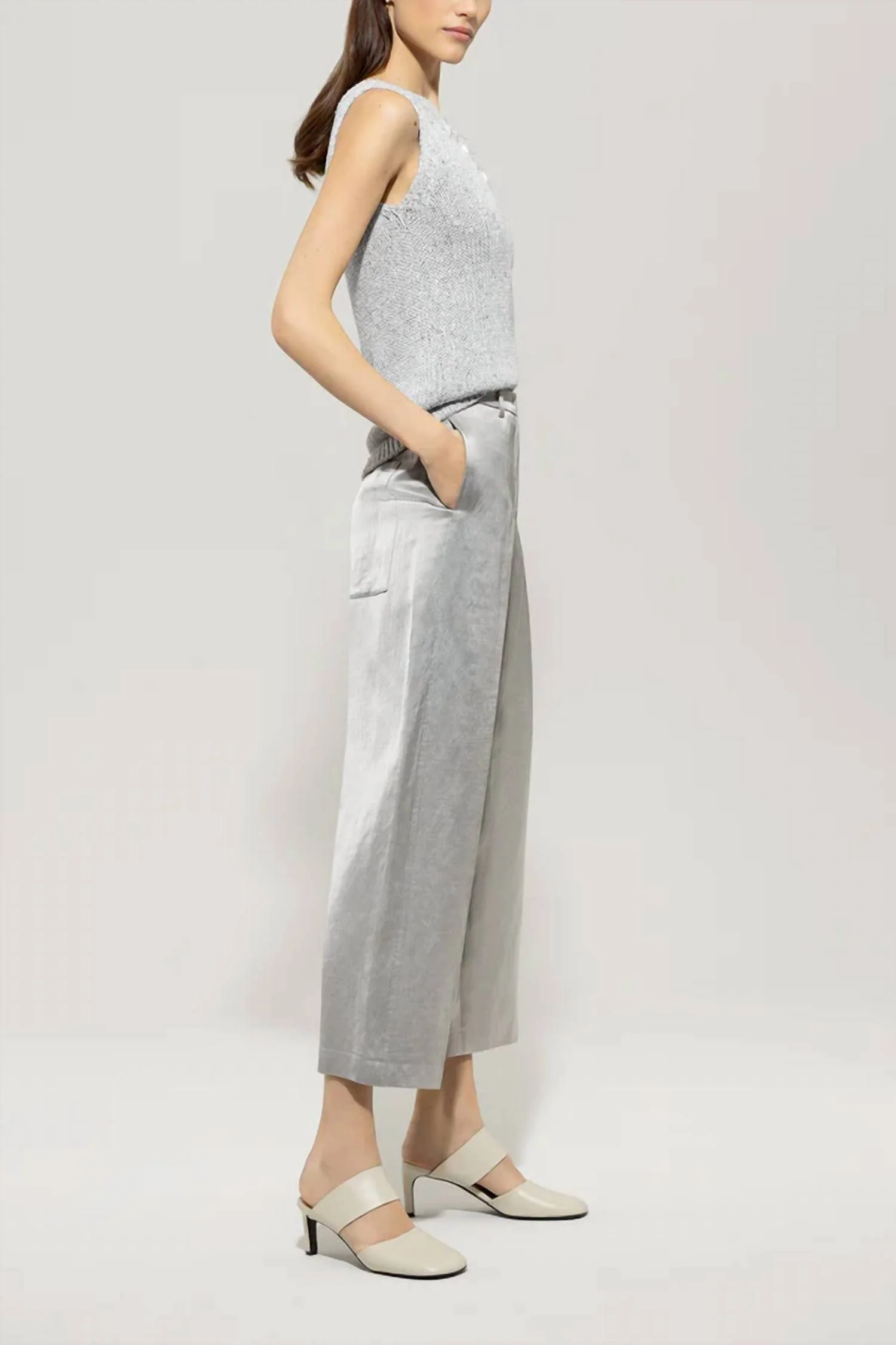 Straight Satin Pant In Satin Grey