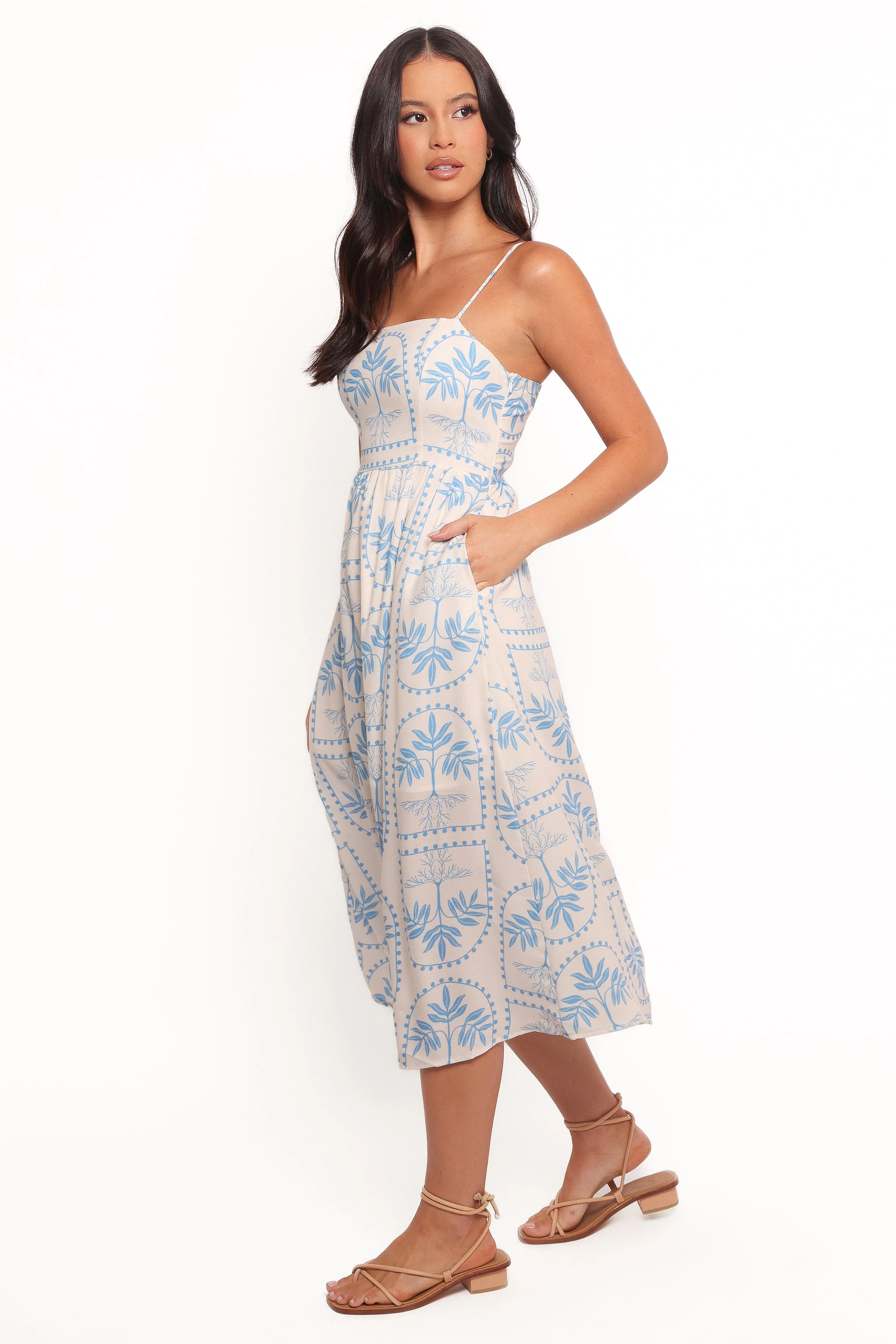 Cathy Midi Dress - Blue/White
