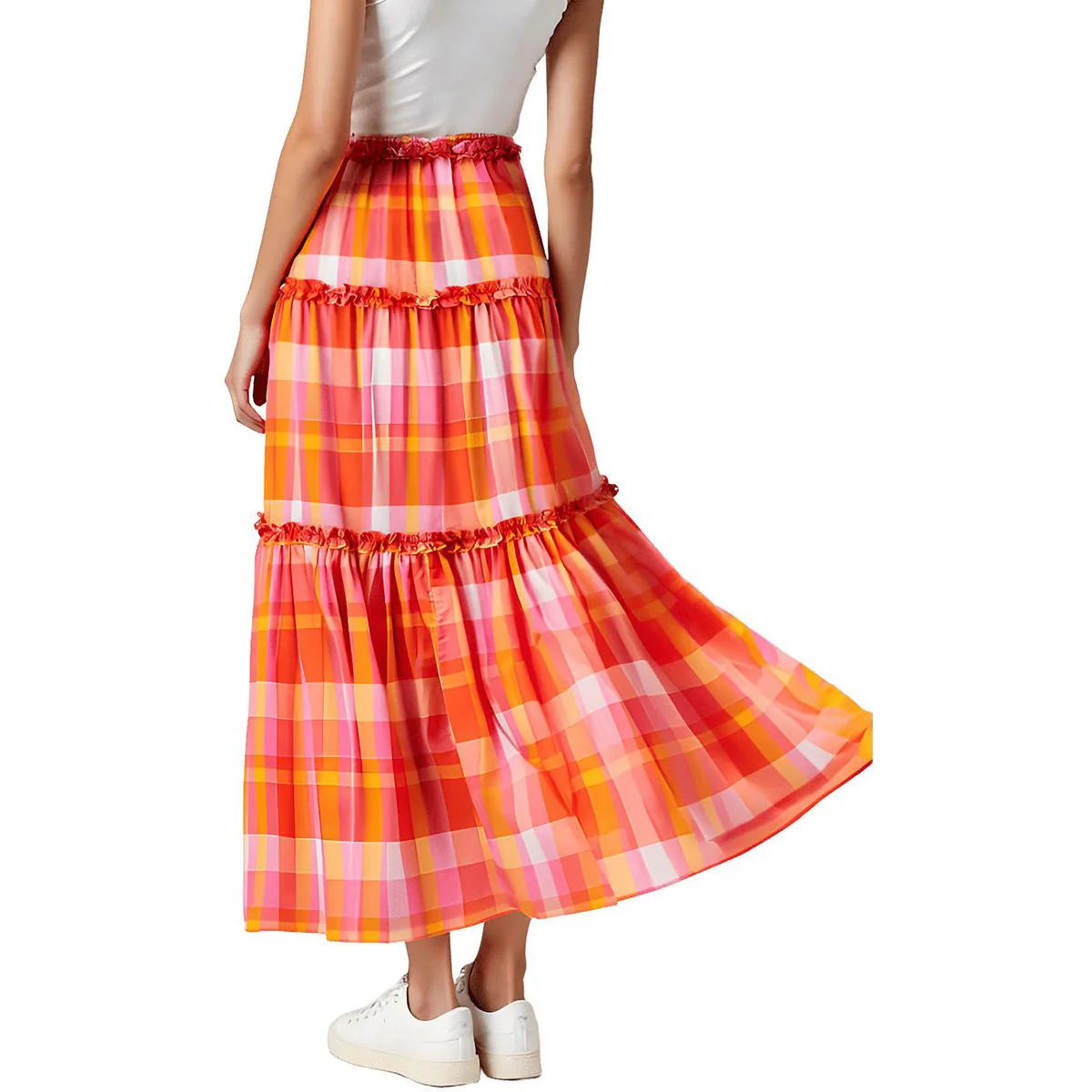 Womens Plaid Cotton Maxi Skirt