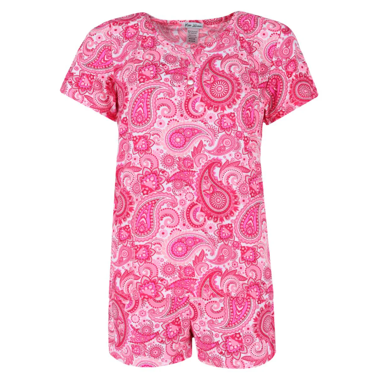 Women's Plus Size Paisley Henley Short Sleeve and Shorts Set