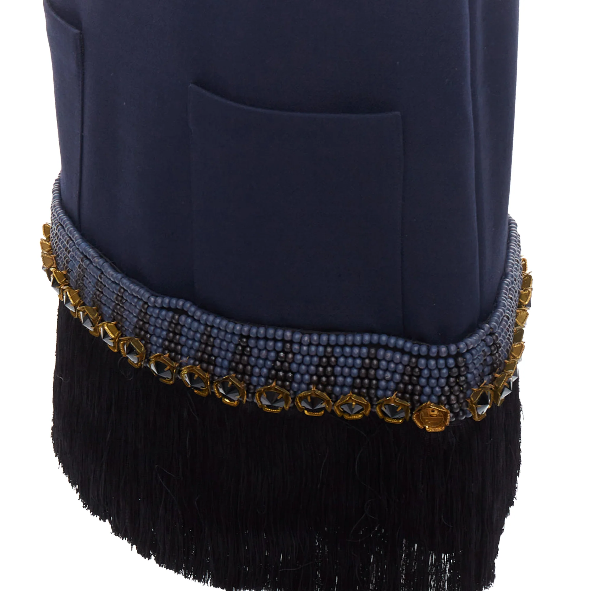 Marni Bead Crystal Fringe Embellished Hem Knee Skirt