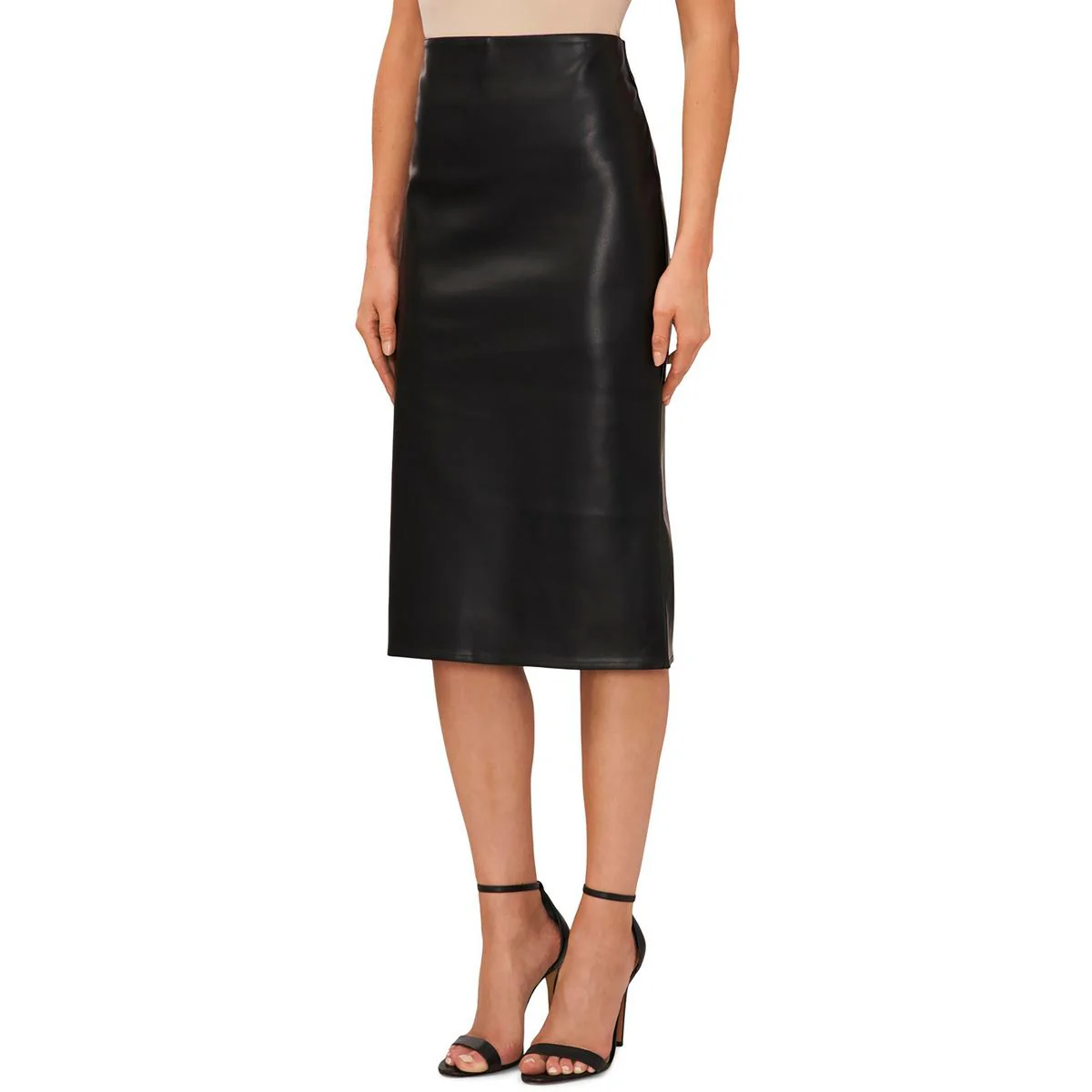 Fresh Appeal Womens Solid Faux Leather Midi Skirt