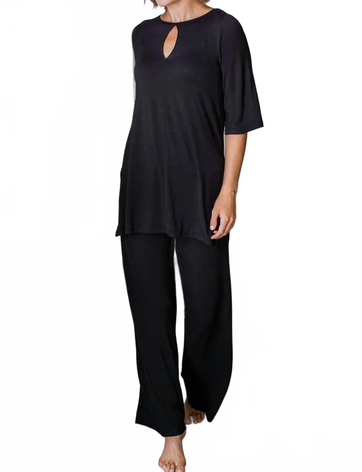 Kat Lounge Bamboo Pajama Set In Black