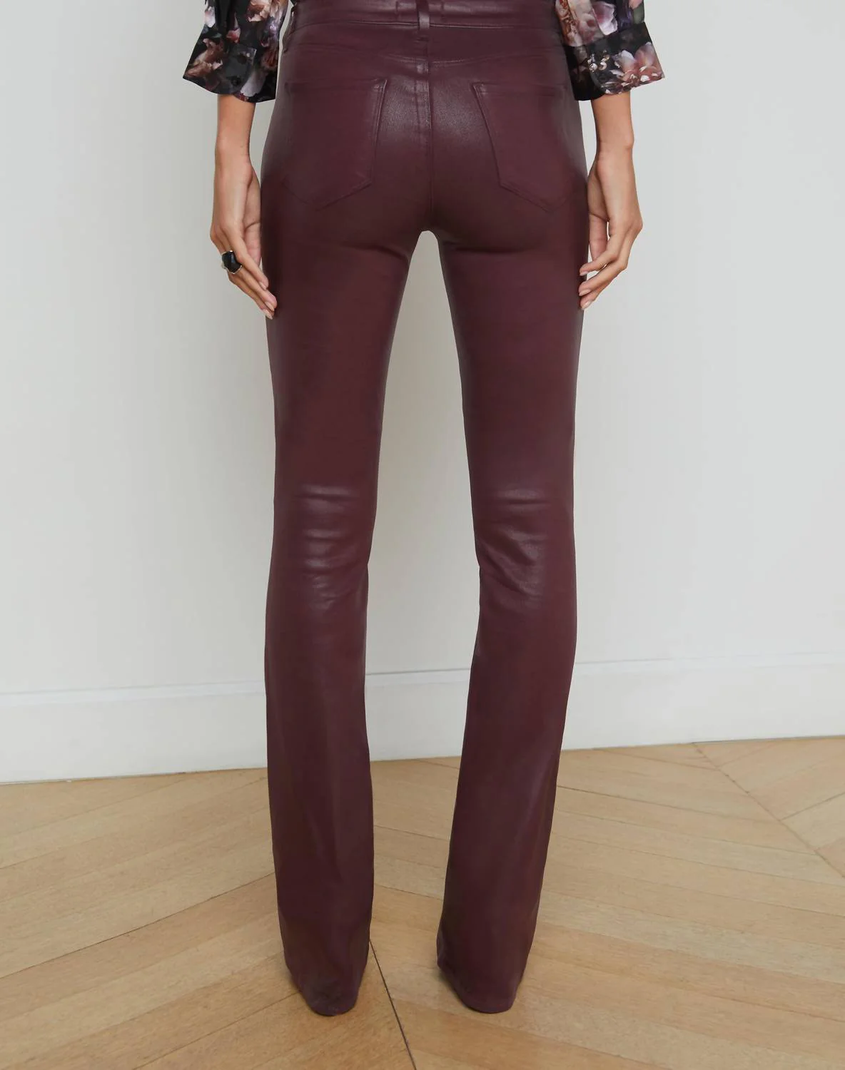 Selma Coated Bootcut Jeans In Dark Wine Coated
