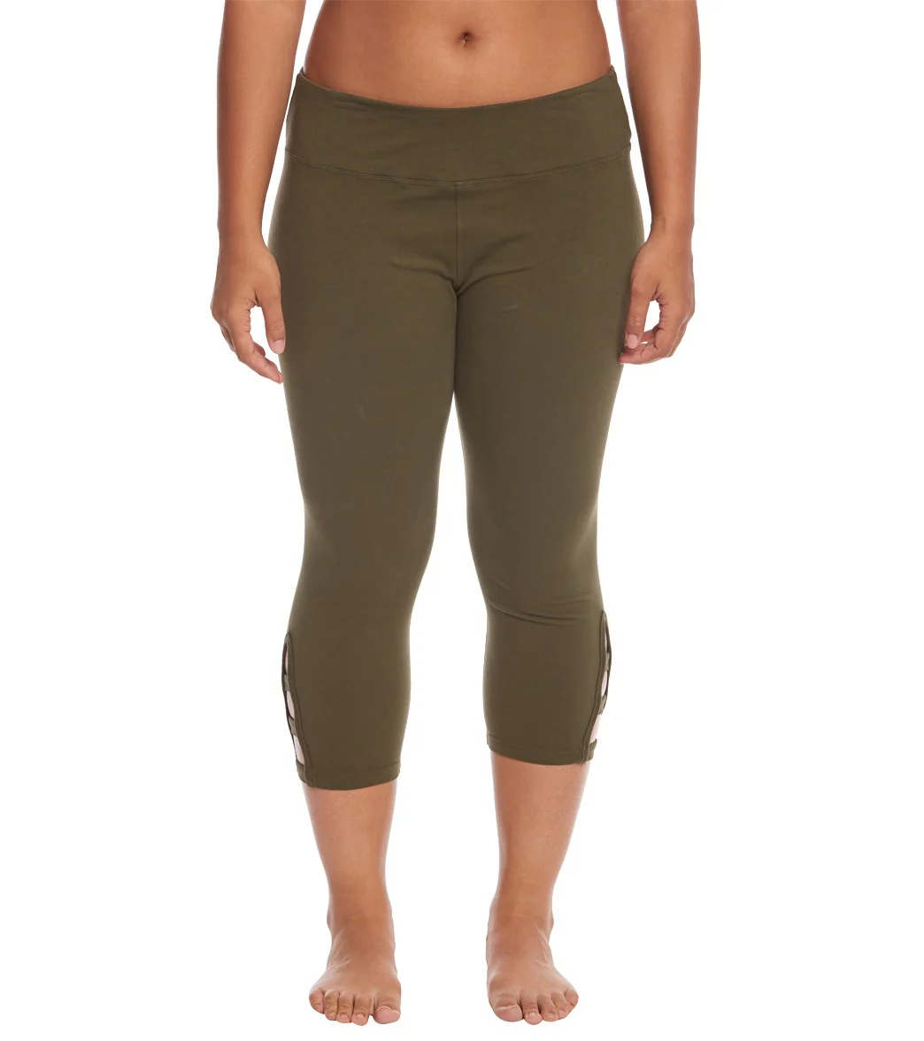 Hard Tail Plus Size Flat Waist Cage Cotton Yoga Capris