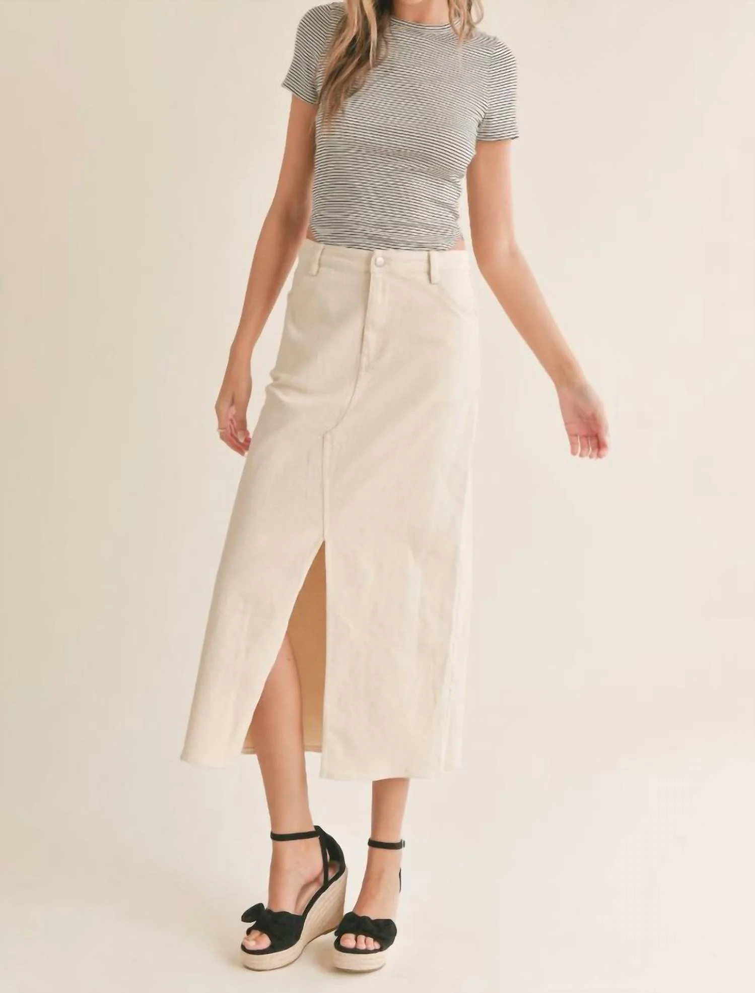 Front Slit Midi Skirt In Ecru