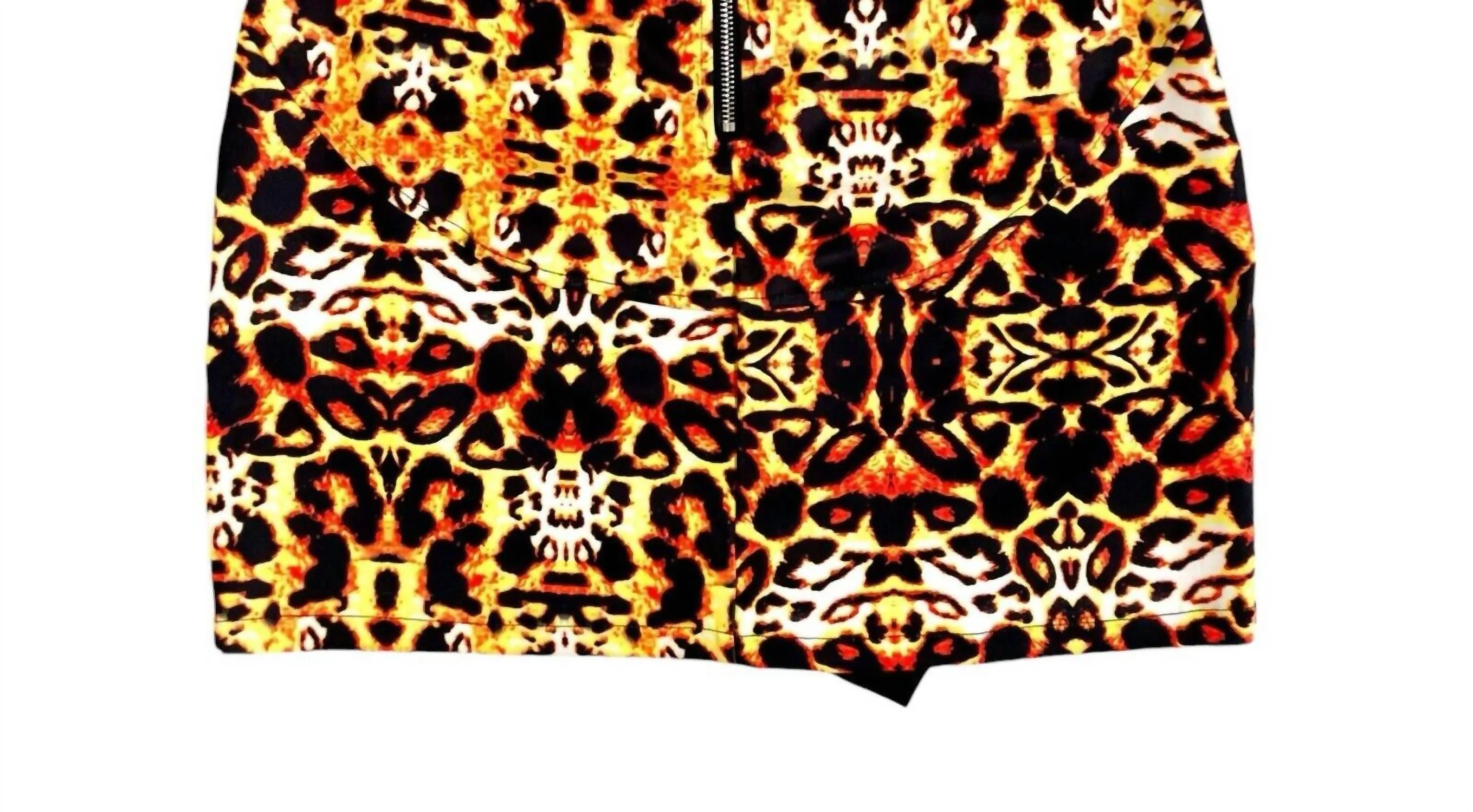 Women's Animal Print A Line With Faux Leather Trim Zippers Mini Skirt In Multicolor