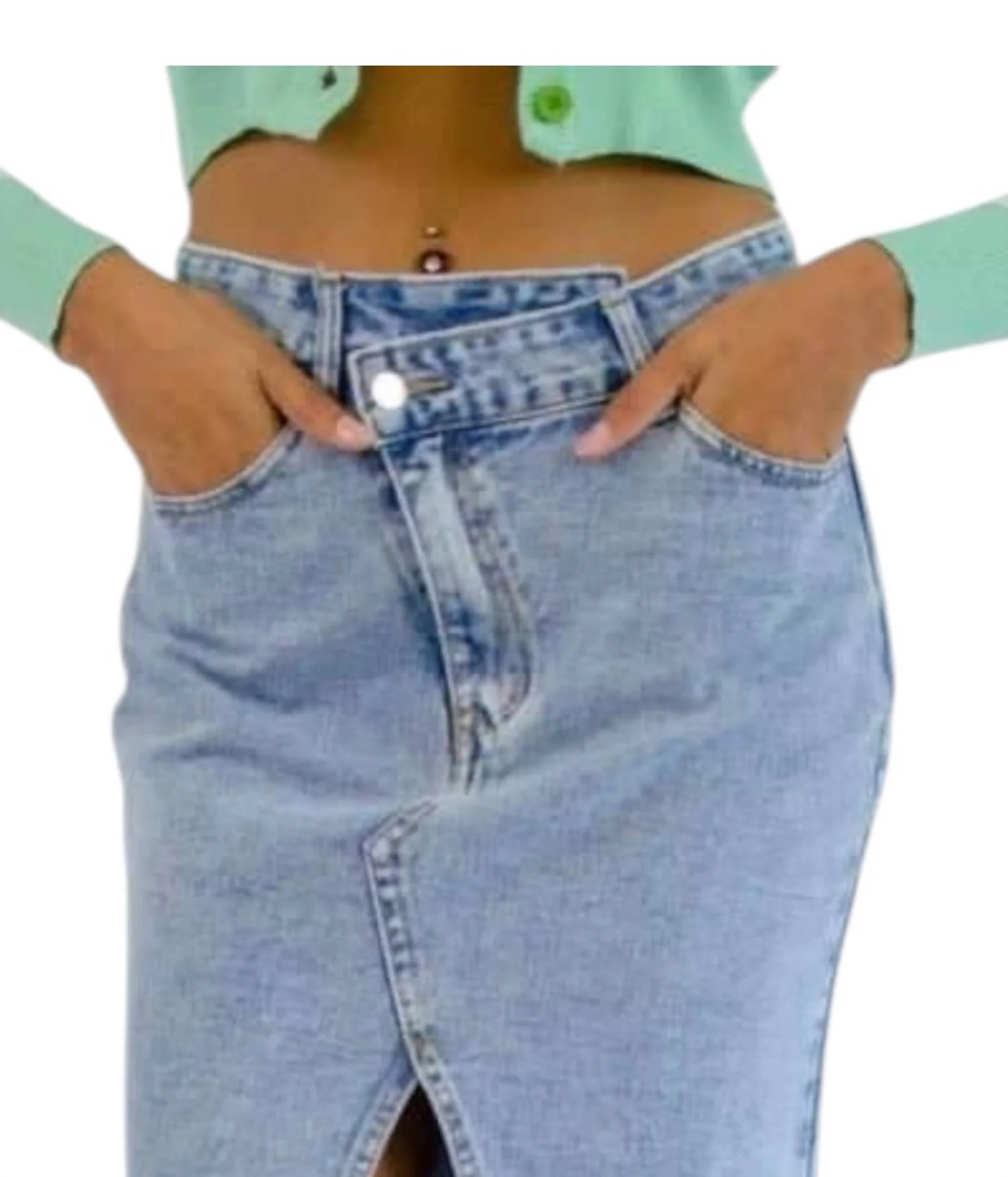 Demi Asymmetrical Denim Midi Skirt