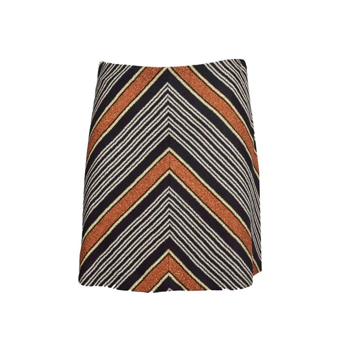 Orange Lamé Striped Viscose Mini Skirt